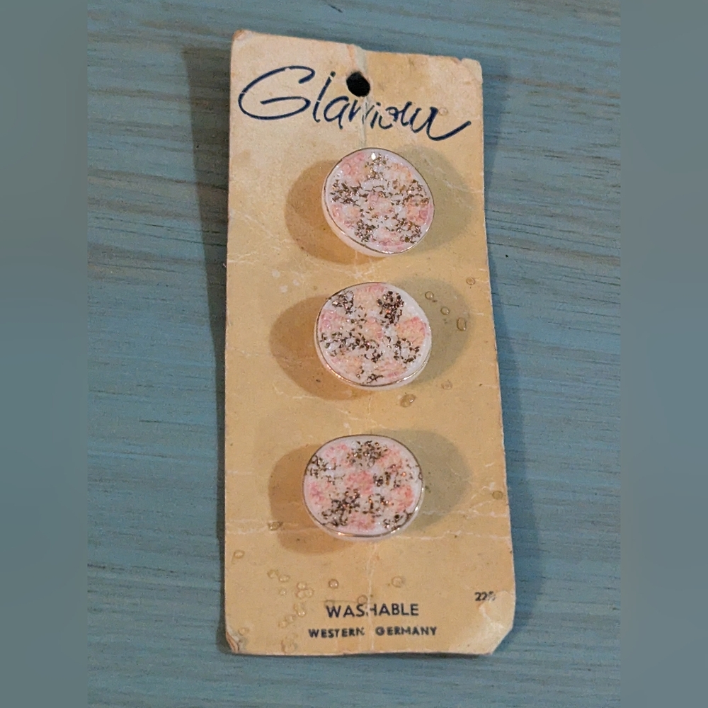 Vintage Glamour Pink Gold Cream Floral Button Trio New on Card